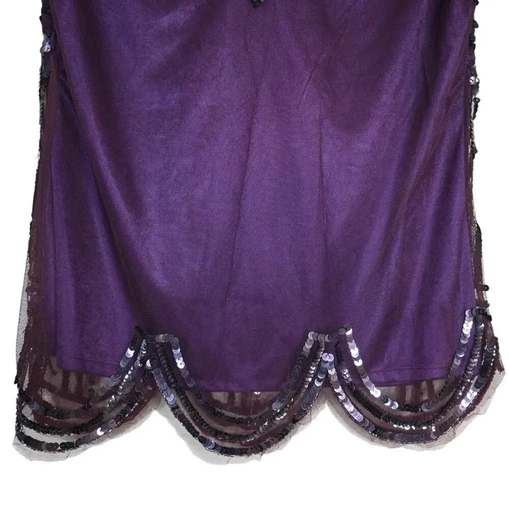 Cache Womens M Purple Short Sleeve Sequin Evening Cocktail Blouse NEW - Picture 6 of 9